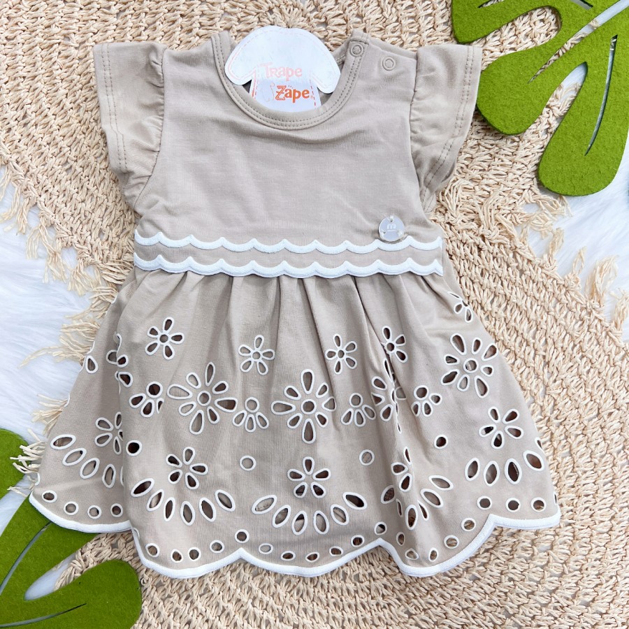 Vestido com Body em Lese Flores - Areia